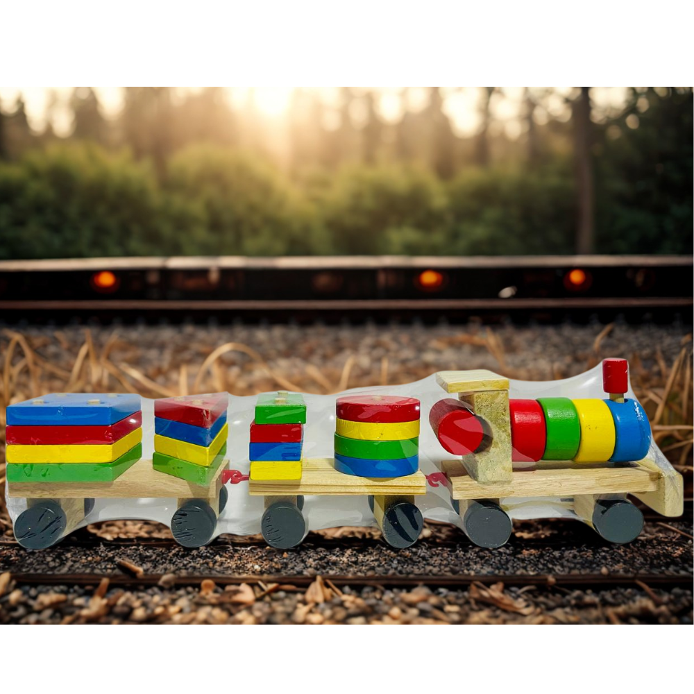 Wooden Geometric Block Car – Colorful Building & Learning Toy