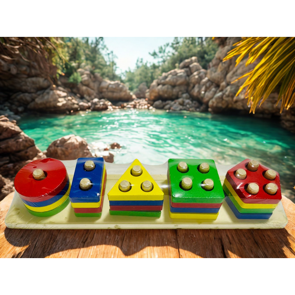Geometric Puzzle Plate Shape Sorter Five Sets of Columns