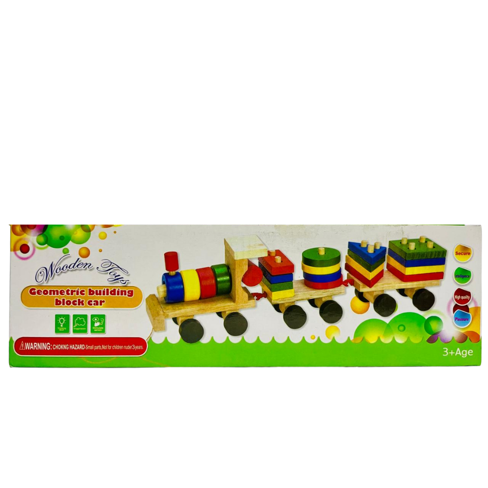 Wooden Geometric Block Car โ Colorful Building & Learning Toy