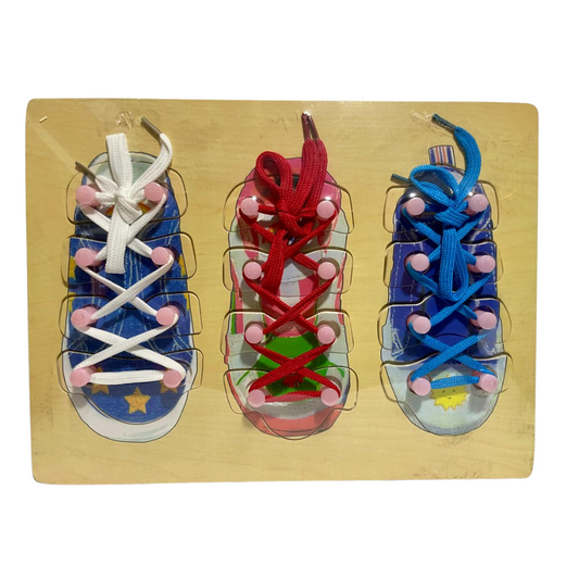 Wooden Laces Plate – Learn to Lace Shoes Toy for Kids