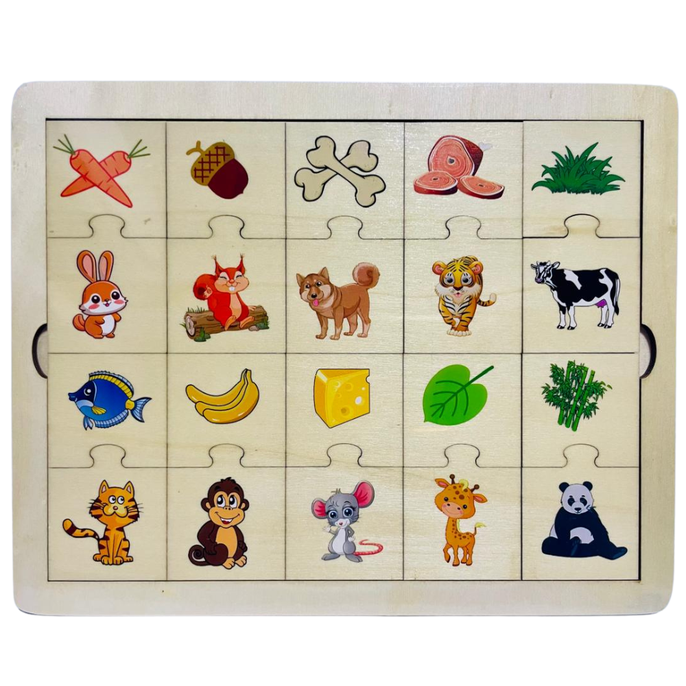 Animal & Food Wooden Puzzle Board – 20-Piece Educational Matching Game