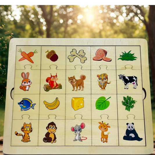 Animal & Food Wooden Puzzle Board – 20-Piece Educational Matching Game
