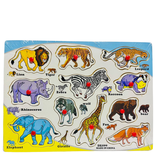 Animal Wooden Puzzle Board – Educational Knob Tray for Kids